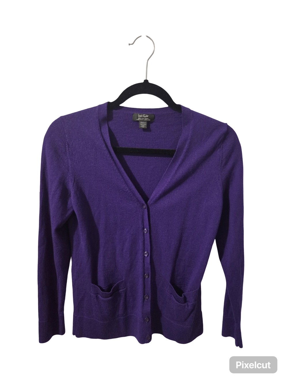 Lord & Taylor Purple V-Neck Button-Front Cardigan